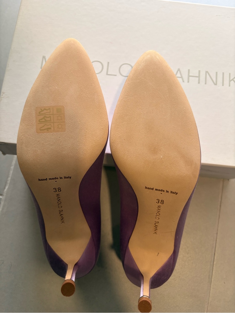 Manolo Blahnik Purple Satin Crystal-Embellished Pumps - Picture 8 of 8